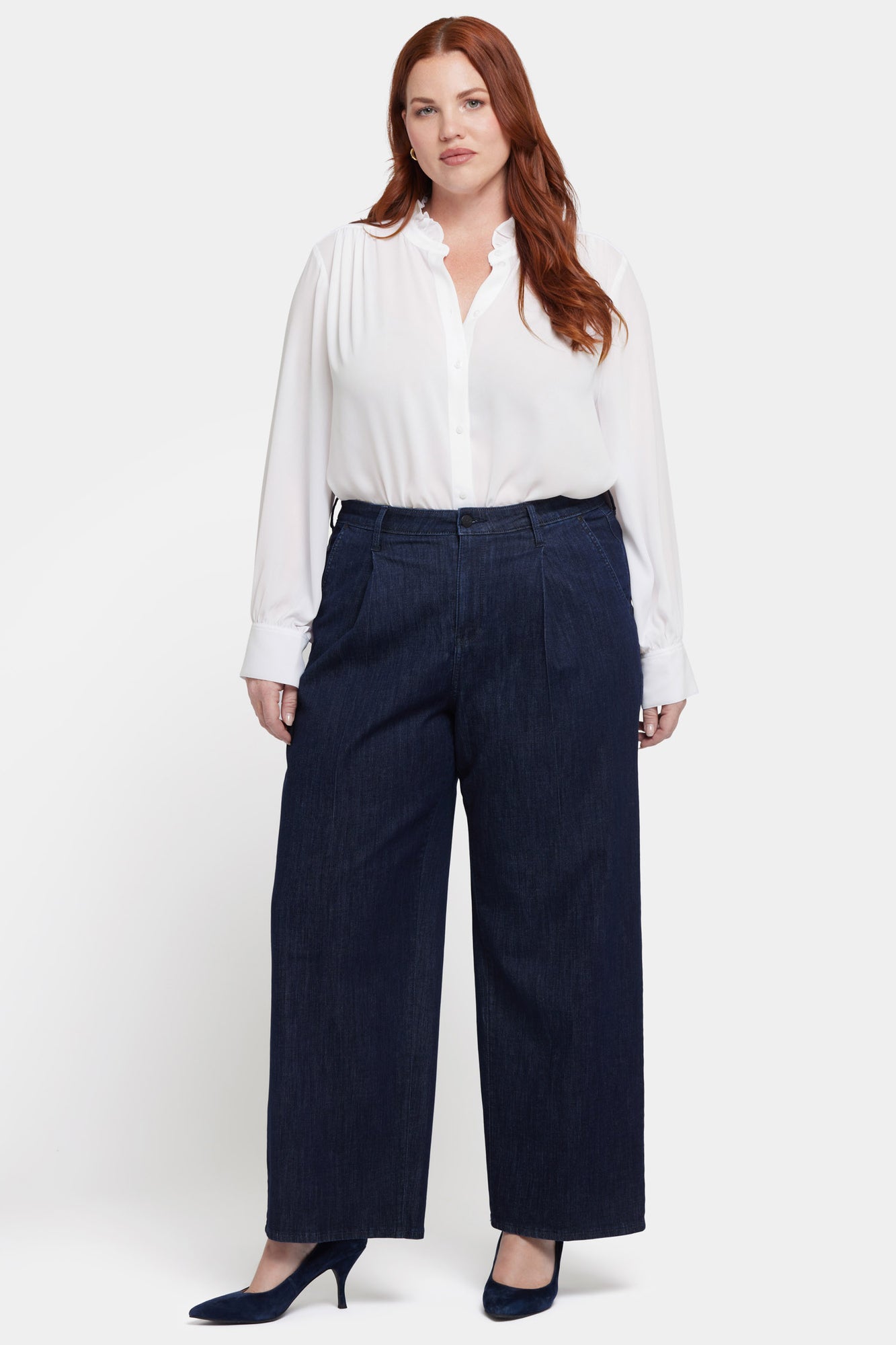 Teresa Wide Leg Ankle Jeans In Plus Size With Pleats Rinse Blue NYDJ