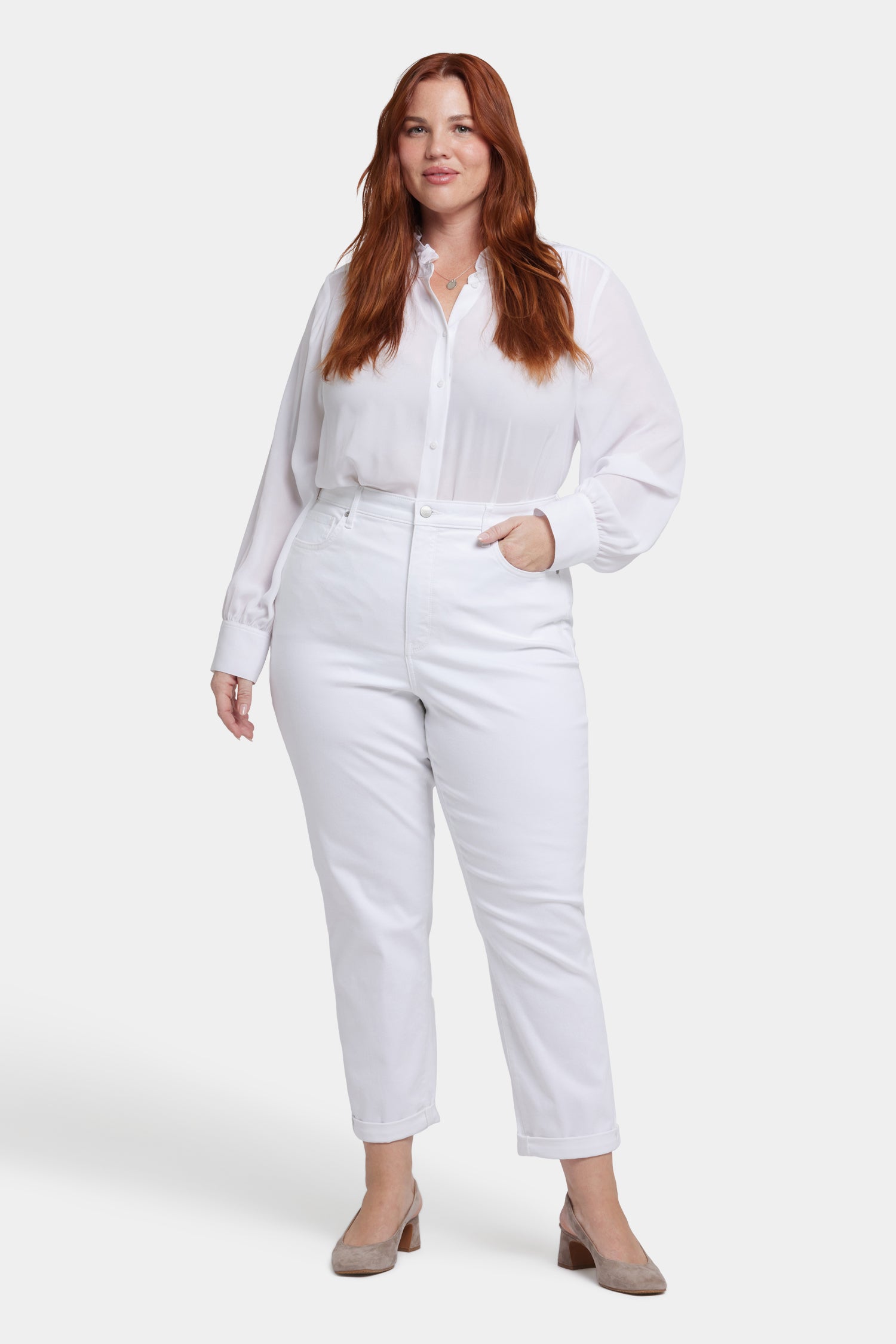 NYDJ Margot Girlfriend Jeans In Plus Size With Roll Cuffs - Optic White