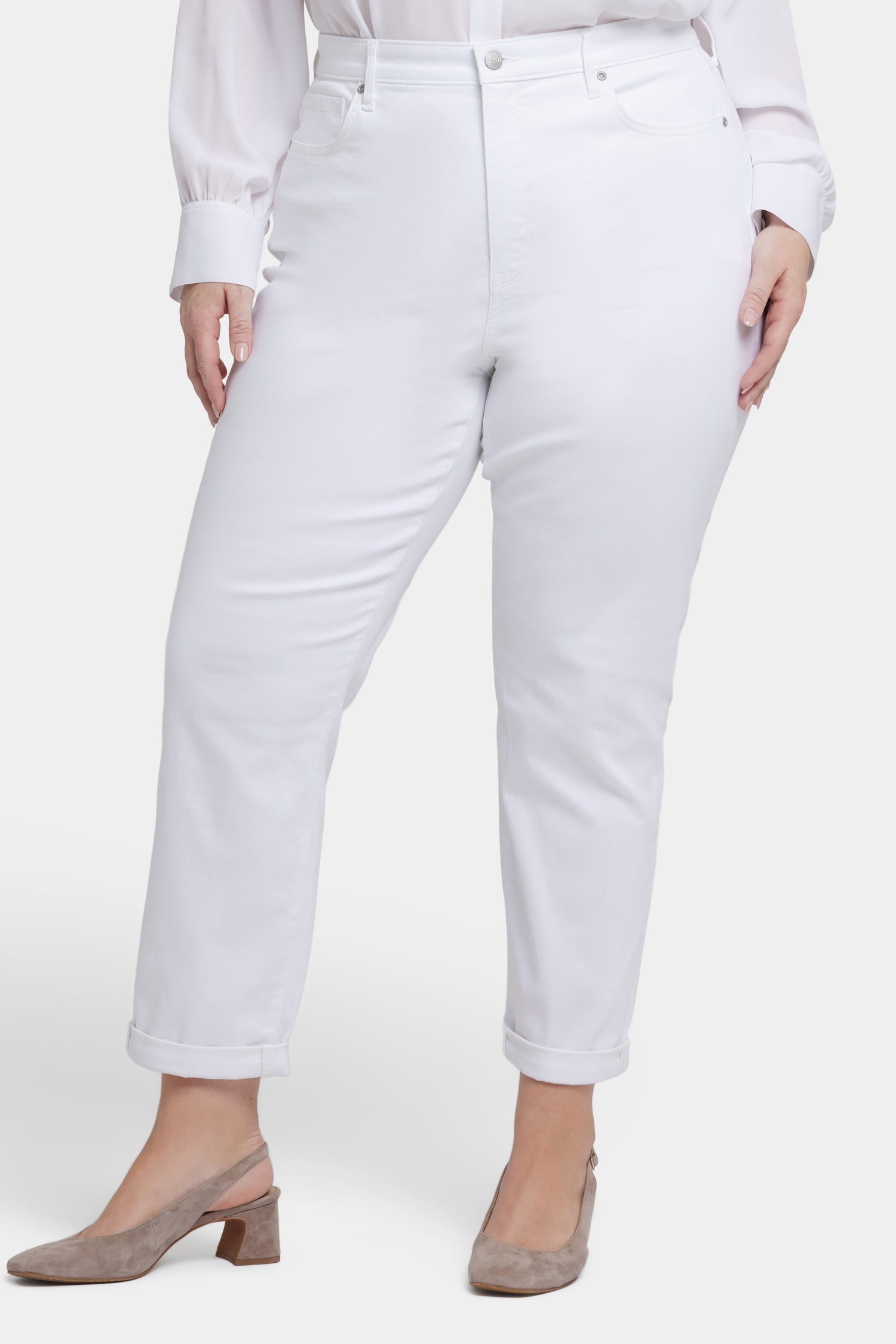 NYDJ Margot Girlfriend Jeans In Plus Size With Roll Cuffs - Optic White