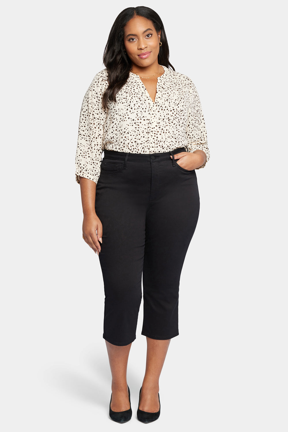 NYDJ Joni Relaxed Capri Jeans In Plus Size With High Rise - Black