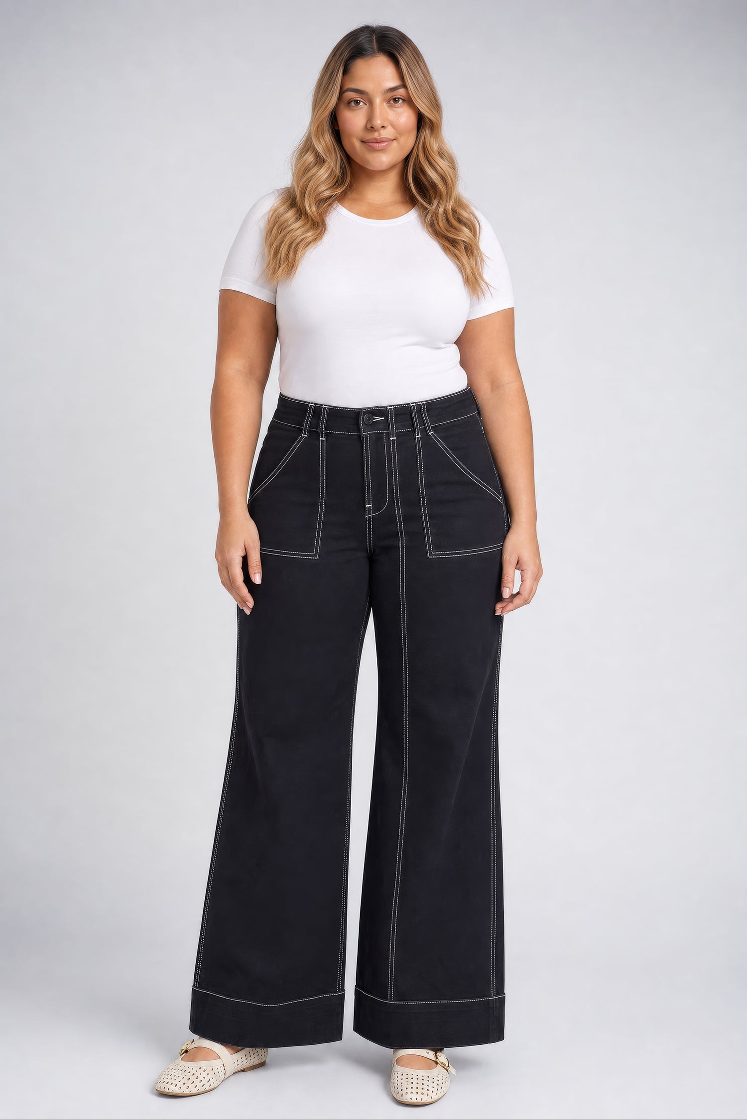NYDJ Mia Palazzo Jeans In Plus Size With High Rise, Utility Pockets And 31" Inseam - Black