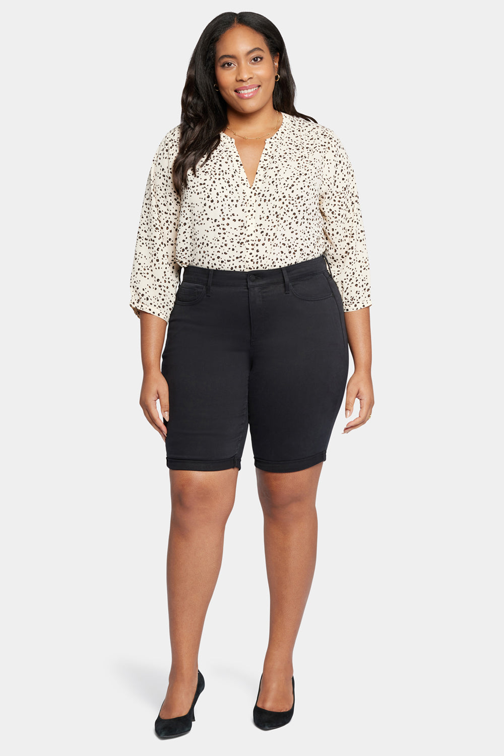 plus size black dress shorts Final Sale in Faux Leather pocket styling Women's Plus Size Shorts |