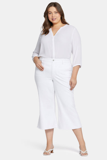 NYDJ Patchie Wide Leg Capri Jeans In Plus Size With Frayed Hems - Optic White