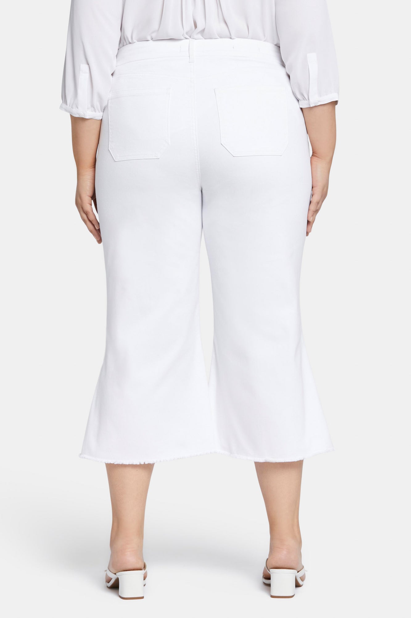 NYDJ Patchie Wide Leg Capri Jeans In Plus Size With Frayed Hems - Optic White