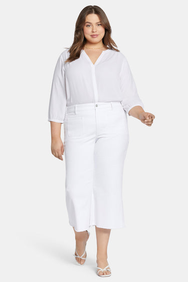NYDJ Patchie Wide Leg Capri Jeans In Plus Size With Frayed Hems - Optic White