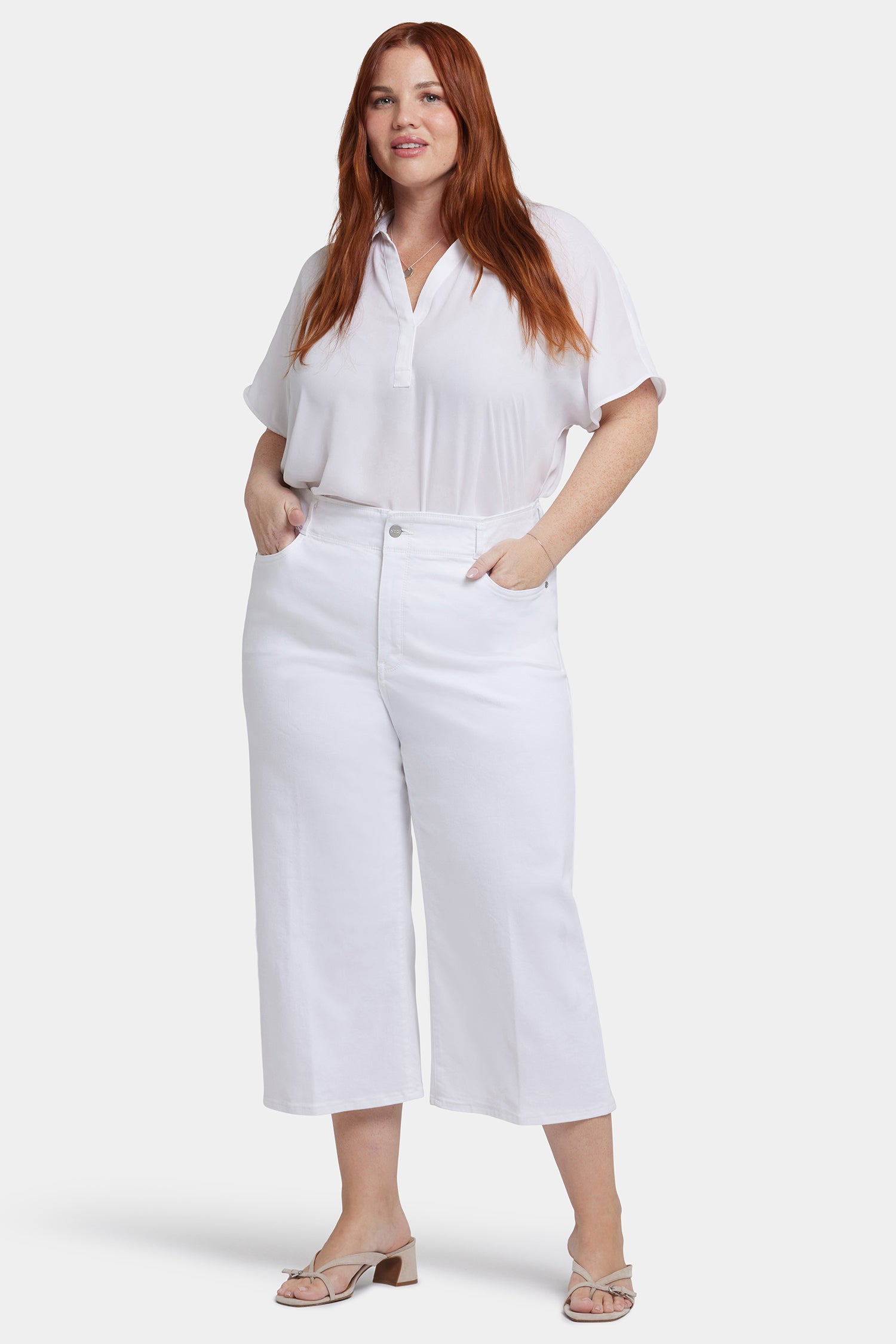 NYDJ Brigitte Wide Leg Capri Jeans In Plus Size With High Rise - Optic White