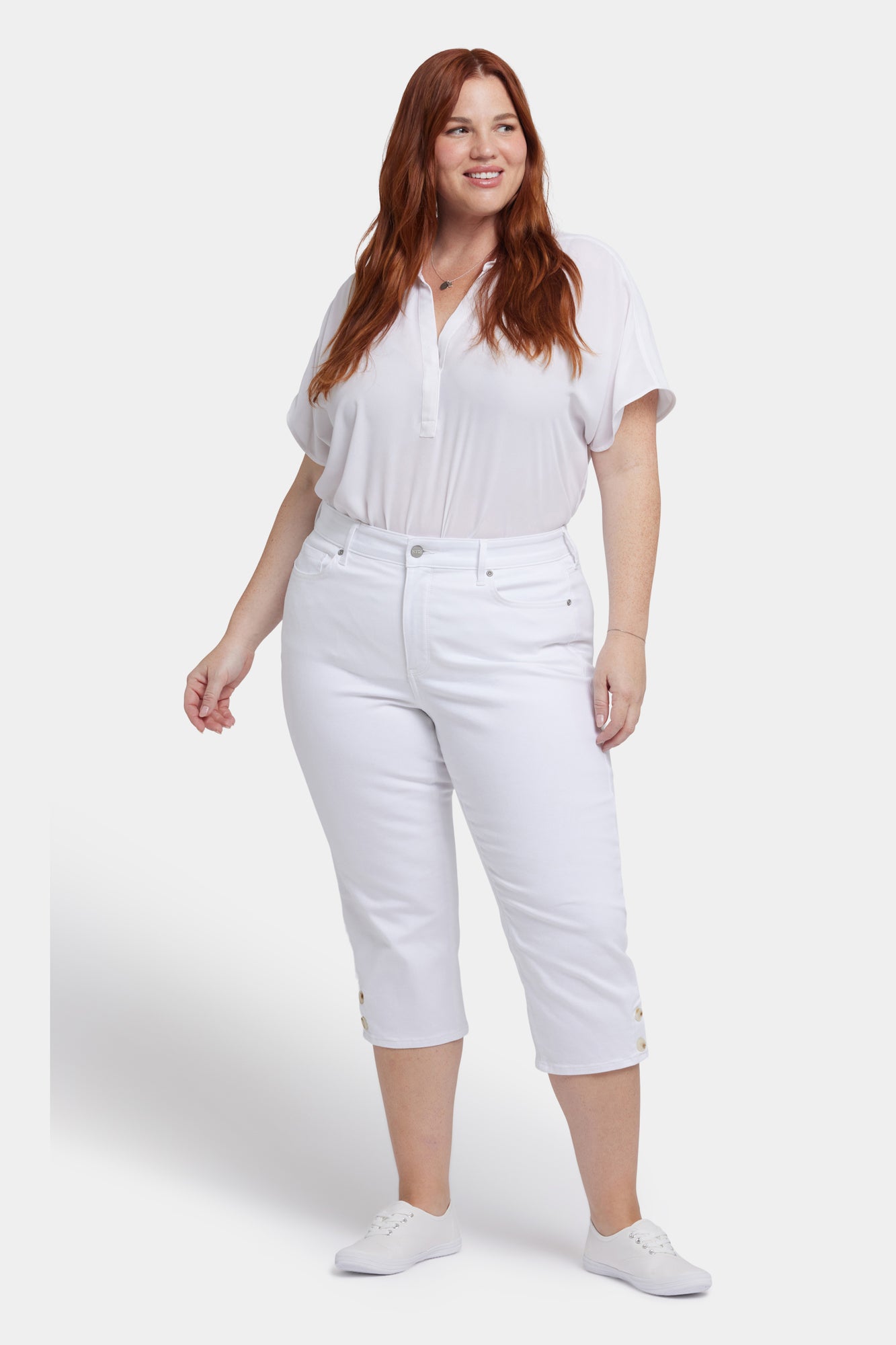 NYDJ Marilyn Straight Crop Jeans In Plus Size With Side Button Plackets - Optic White