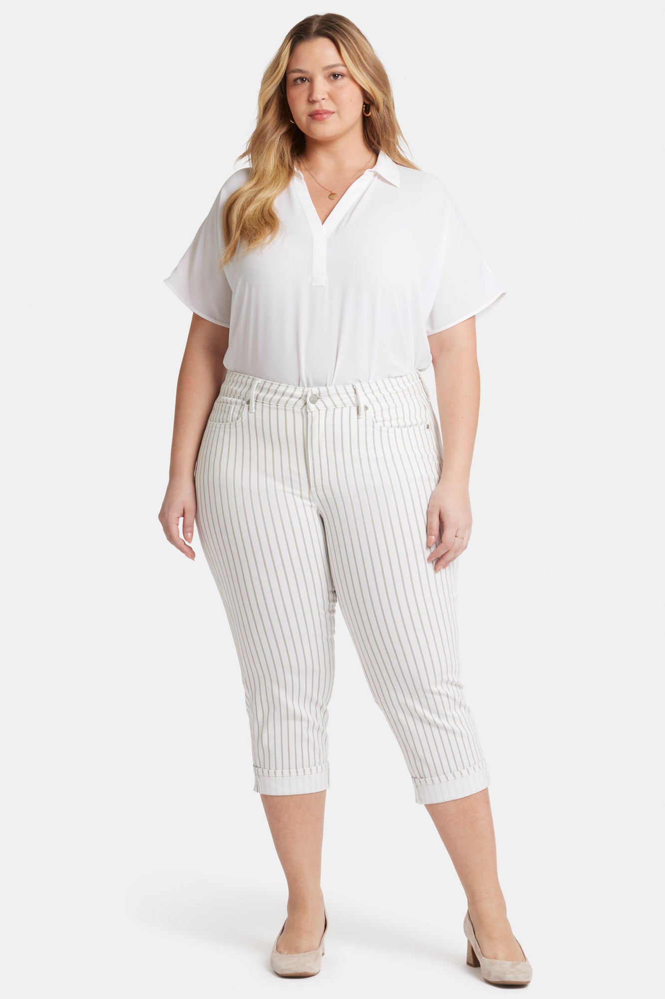 NYDJ Marilyn Straight Crop Jeans In Plus Size With Cuffs - Beach Cruise Stripe