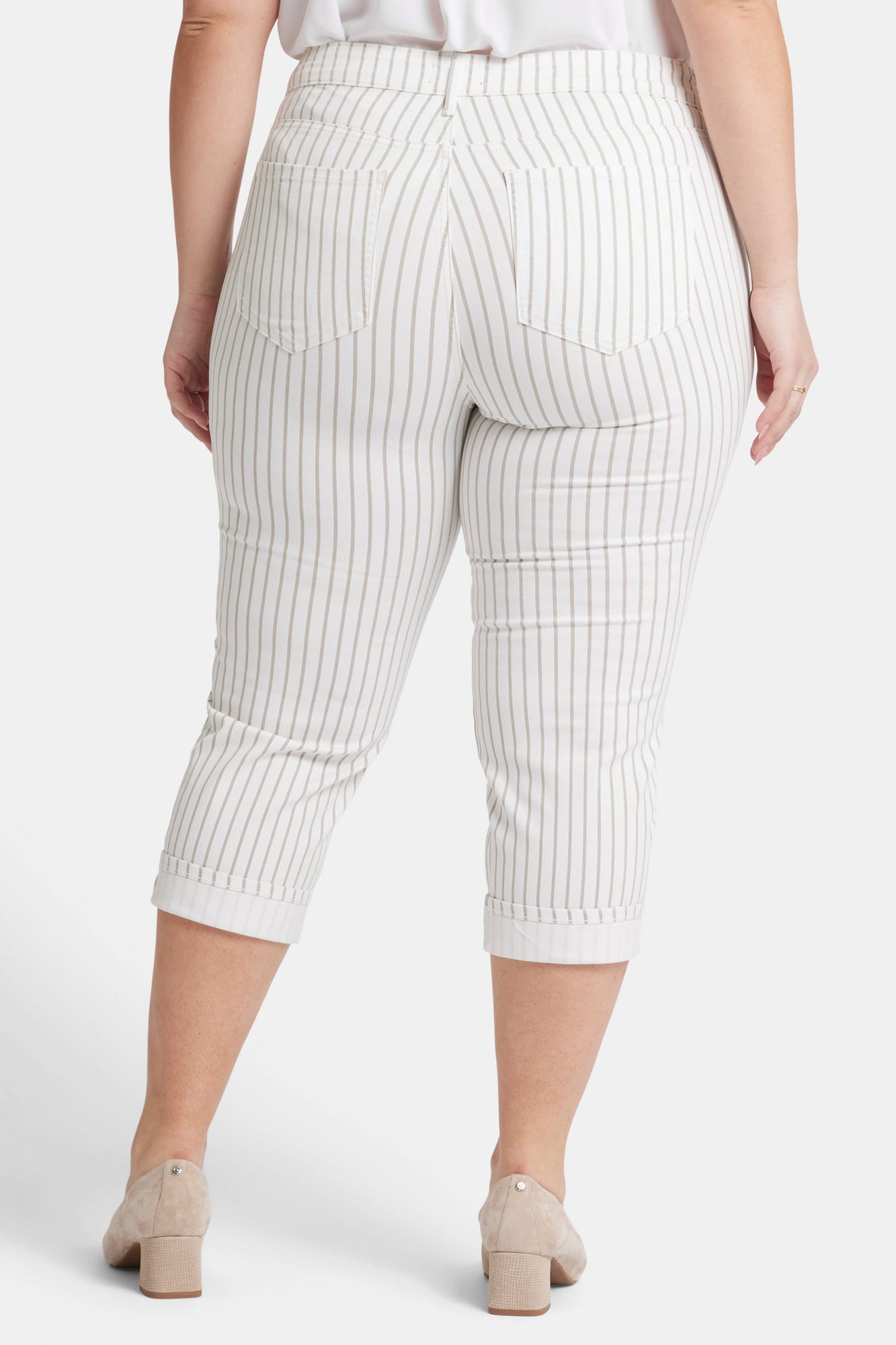 NYDJ Marilyn Straight Crop Jeans In Plus Size With Cuffs - Beach Cruise Stripe
