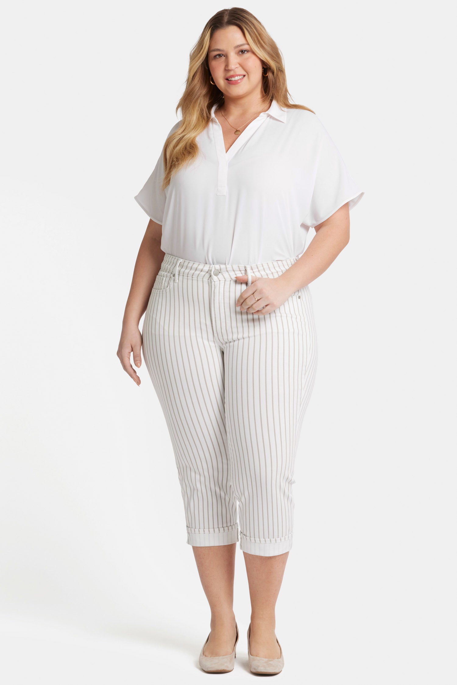 NYDJ Marilyn Straight Crop Jeans In Plus Size With Cuffs - Beach Cruise Stripe