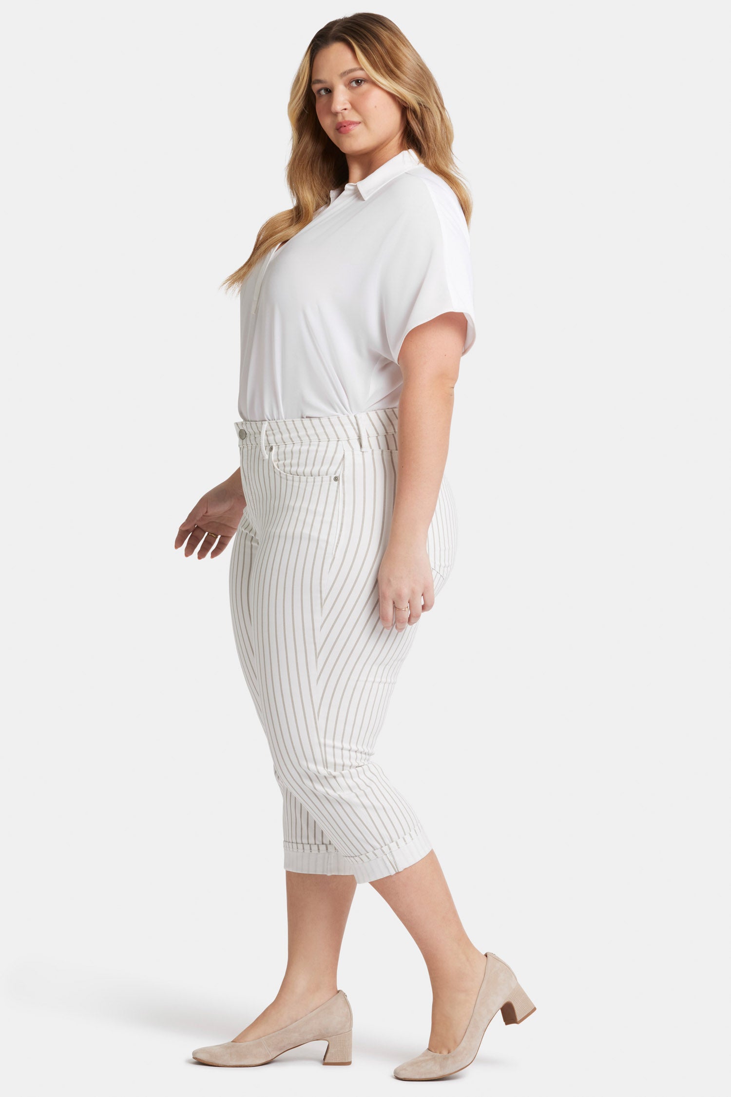 NYDJ Marilyn Straight Crop Jeans In Plus Size With Cuffs - Beach Cruise Stripe