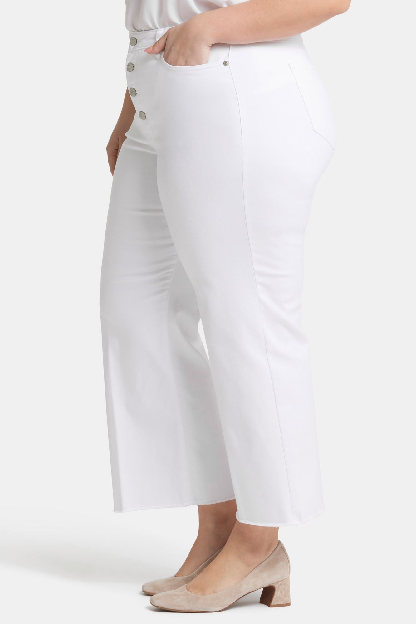 NYDJ Teresa Wide Leg Ankle Jeans In Plus Size With High Rise And Frayed Hems - Optic White