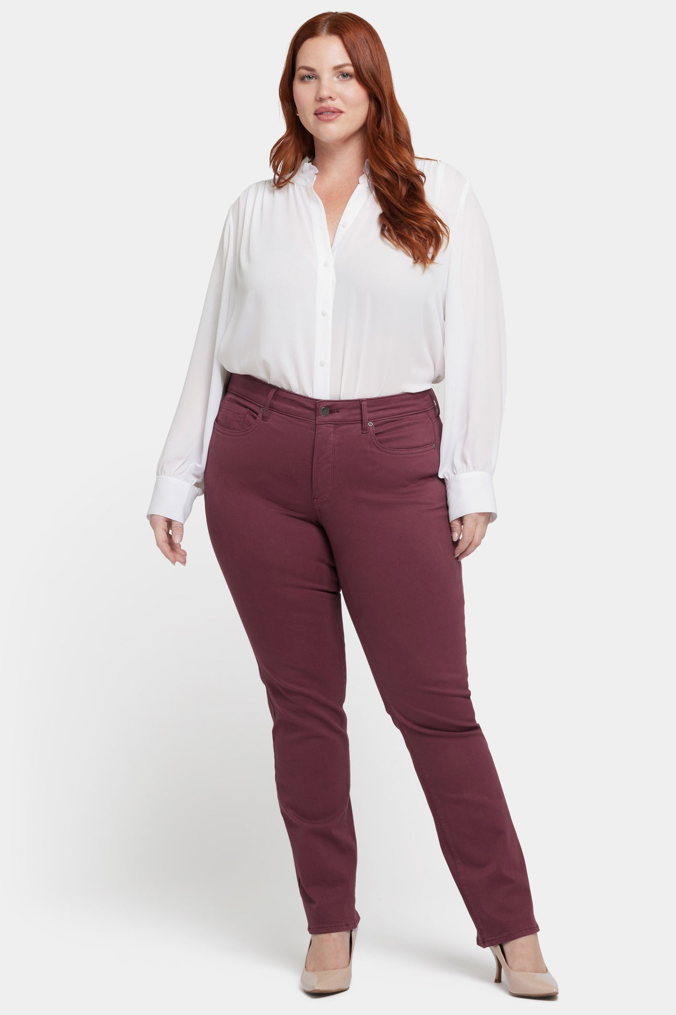 NYDJ Marilyn Straight Jeans In Plus Size  - Dark Cherry