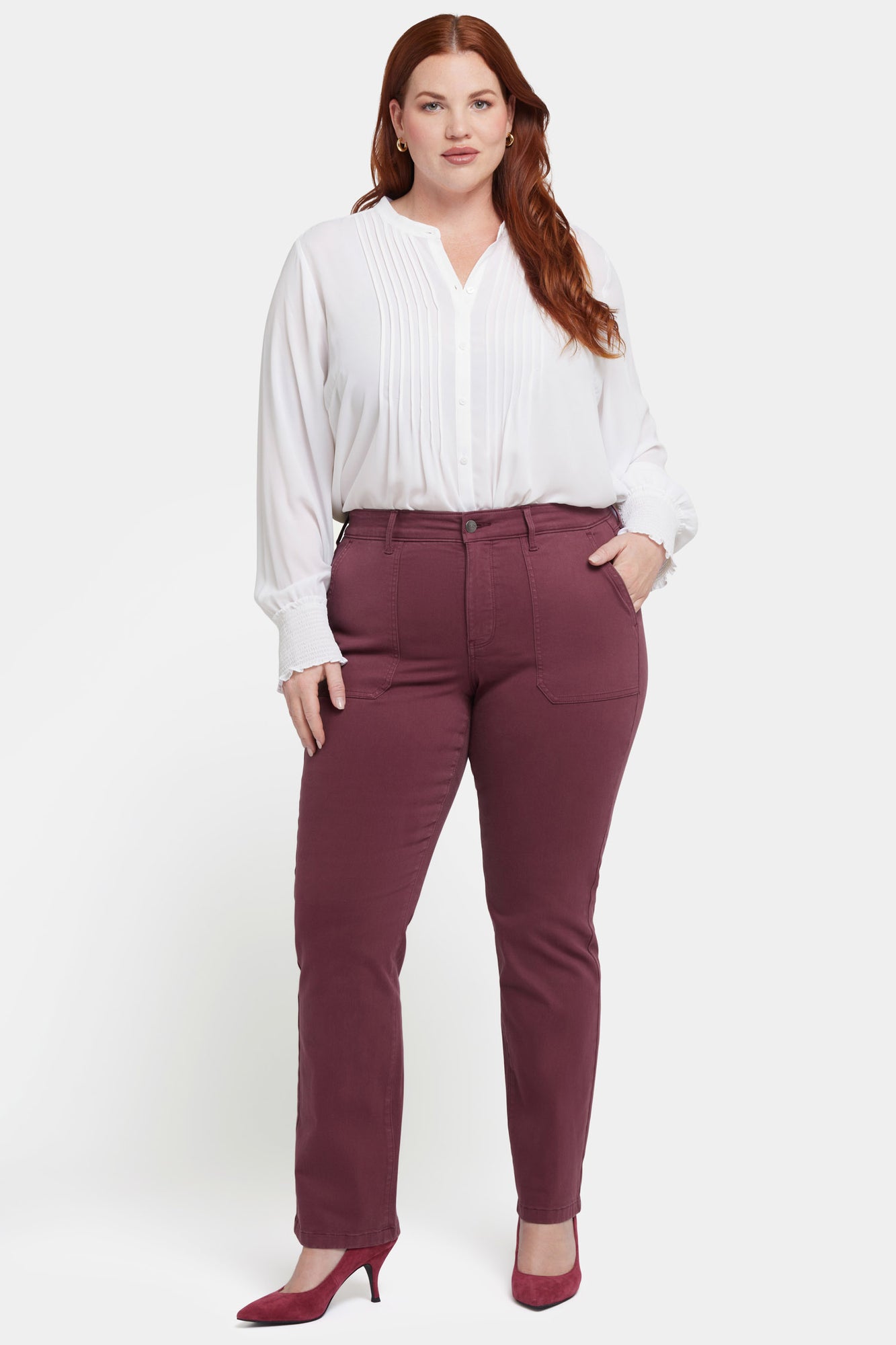 NYDJ Marilyn Straight Jeans In Plus Size With Utility Pockets - Dark Cherry