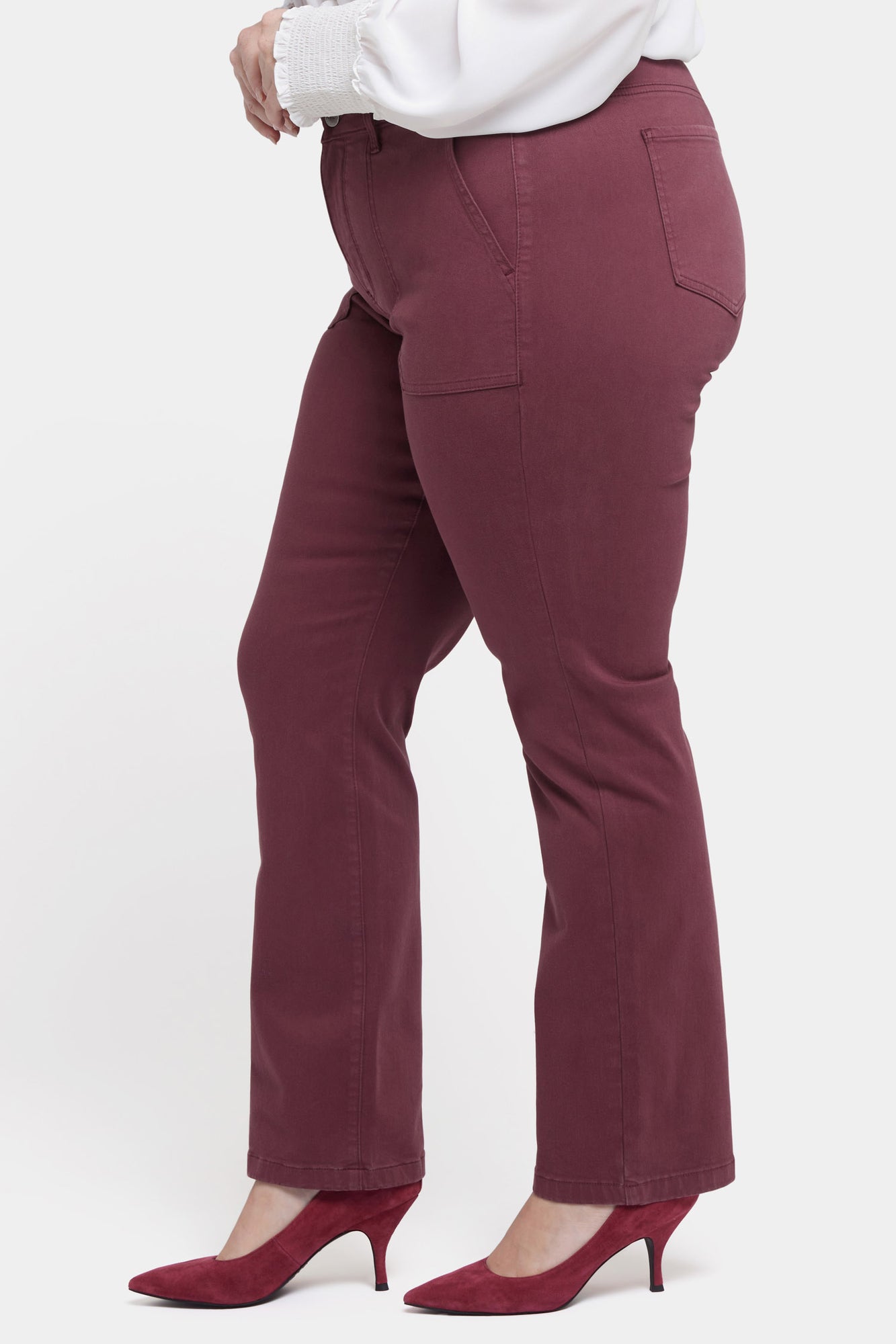 NYDJ Marilyn Straight Jeans In Plus Size With Utility Pockets - Dark Cherry