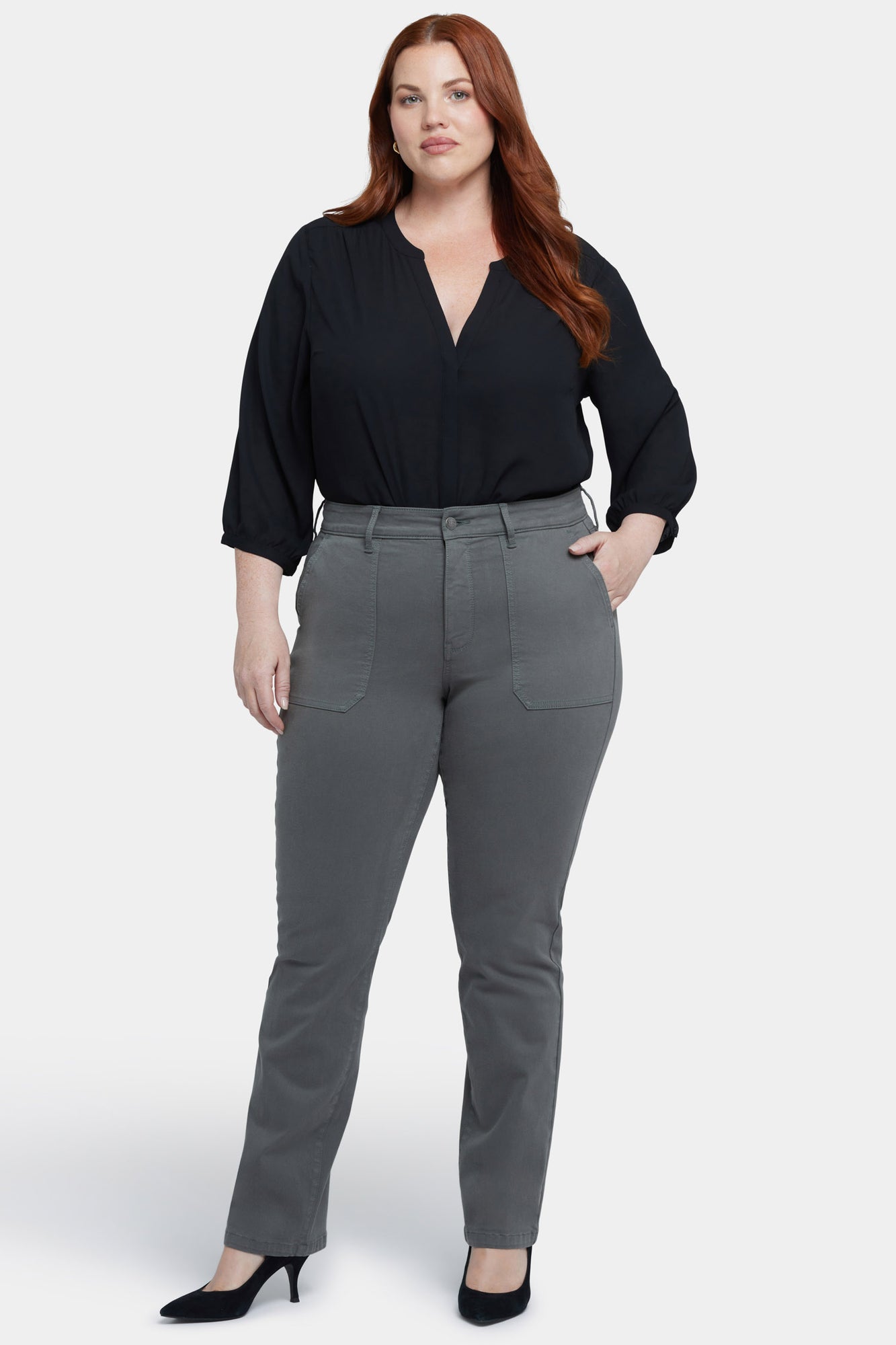 NYDJ Marilyn Straight Jeans In Plus Size With Utility Pockets - Vine Leaf