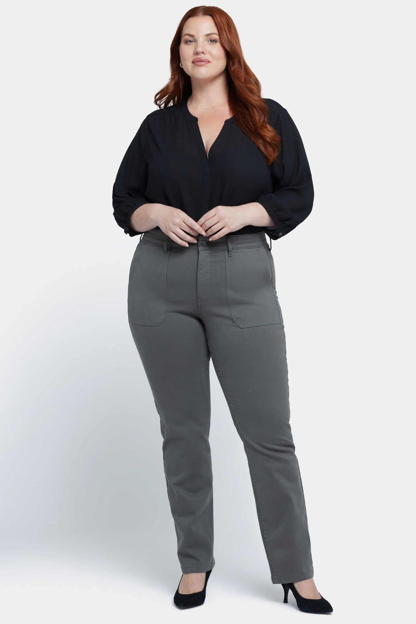 NYDJ Marilyn Straight Jeans In Plus Size With Utility Pockets - Vine Leaf