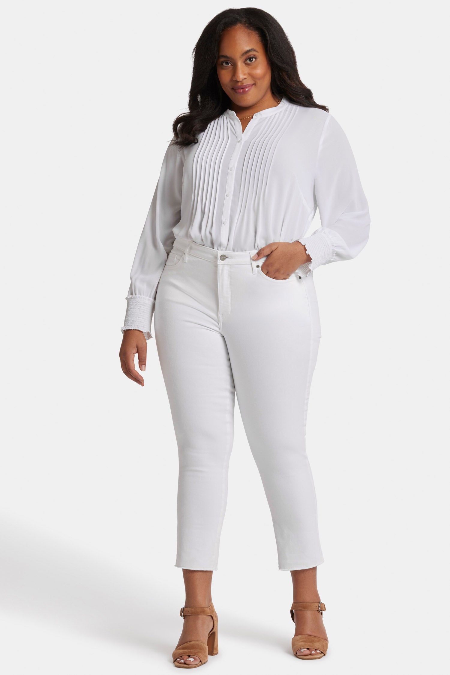 NYDJ Sheri Slim Ankle Jeans In Plus Size With Frayed Hems - Optic White