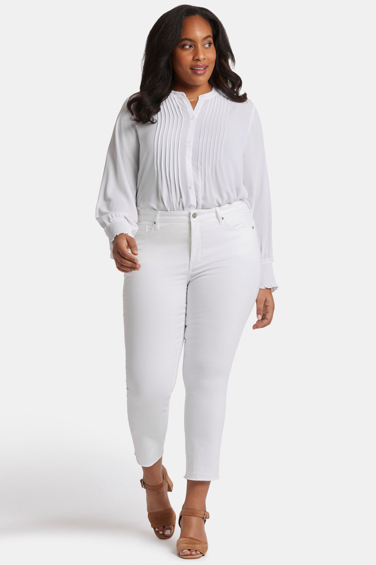 NYDJ Sheri Slim Ankle Jeans In Plus Size With Frayed Hems - Optic White