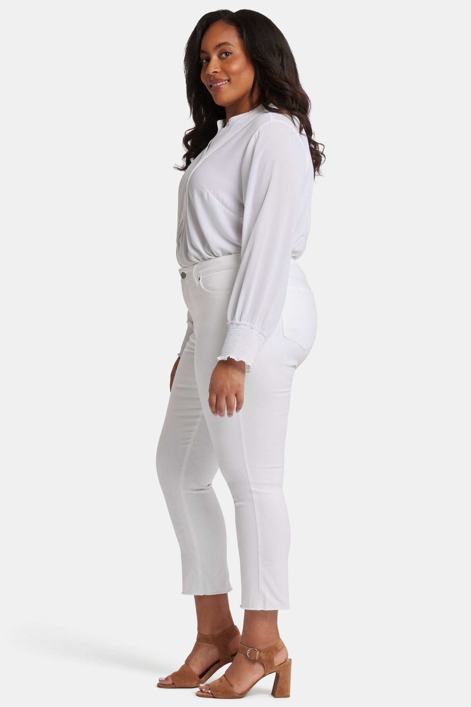 NYDJ Sheri Slim Ankle Jeans In Plus Size With Frayed Hems - Optic White