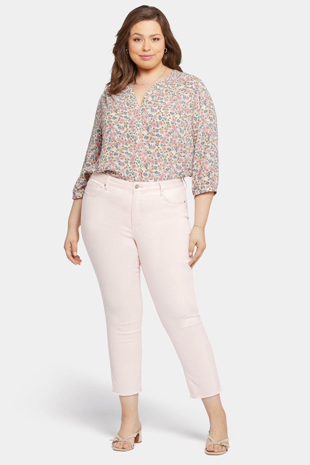 Sheri Slim Ankle Jeans In Plus Size With Frayed Hems - Carnation