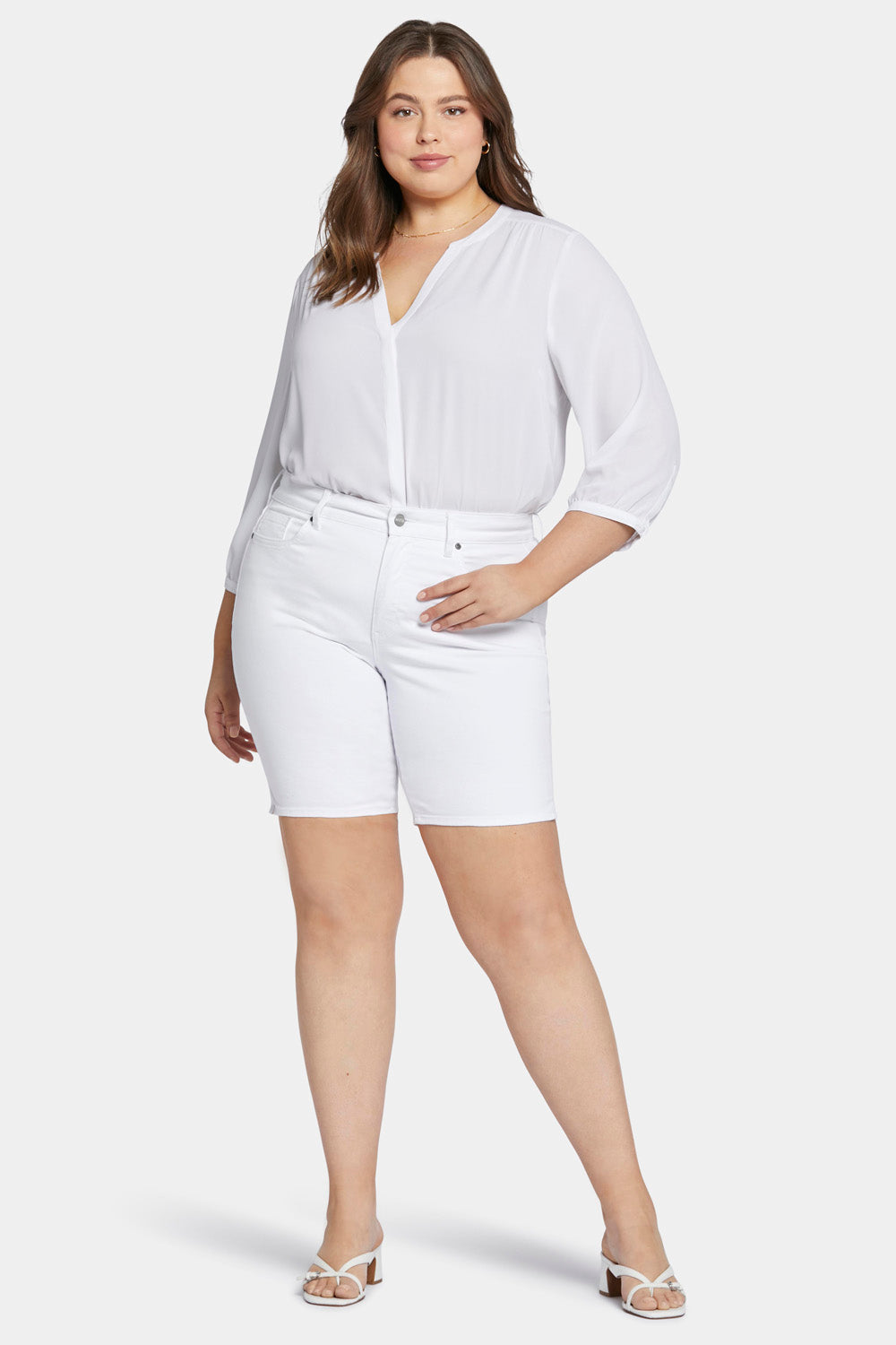 NYDJ Ella Denim Shorts In Plus Size With Side Slits - Optic White