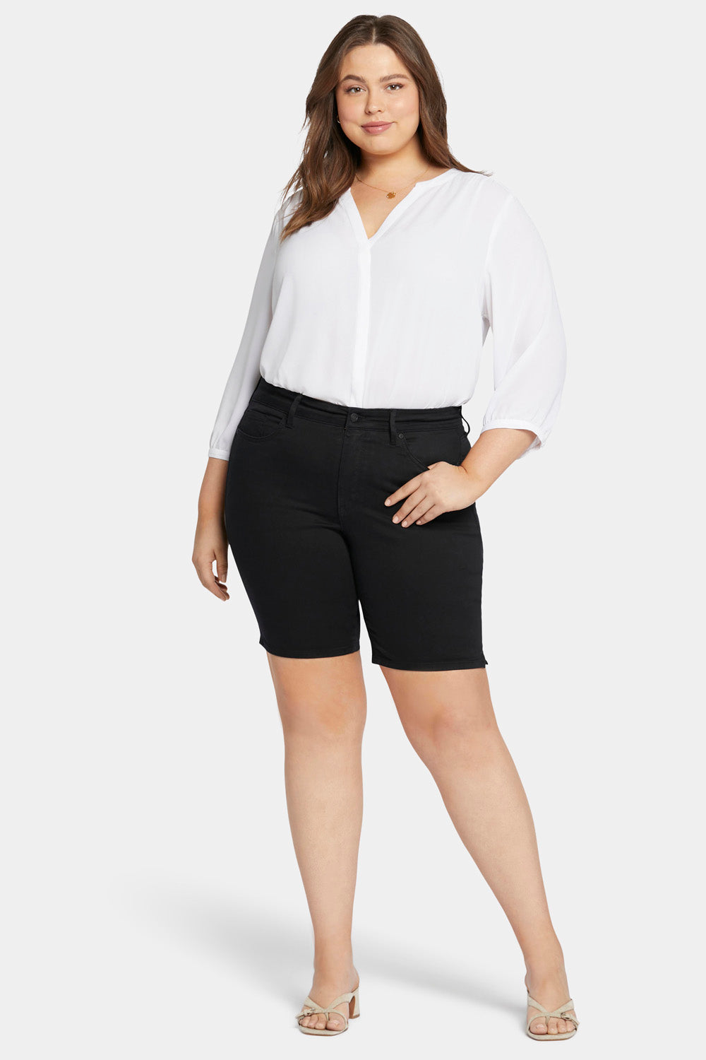 NYDJ Ella Denim Shorts In Plus Size With Side Slits - Black