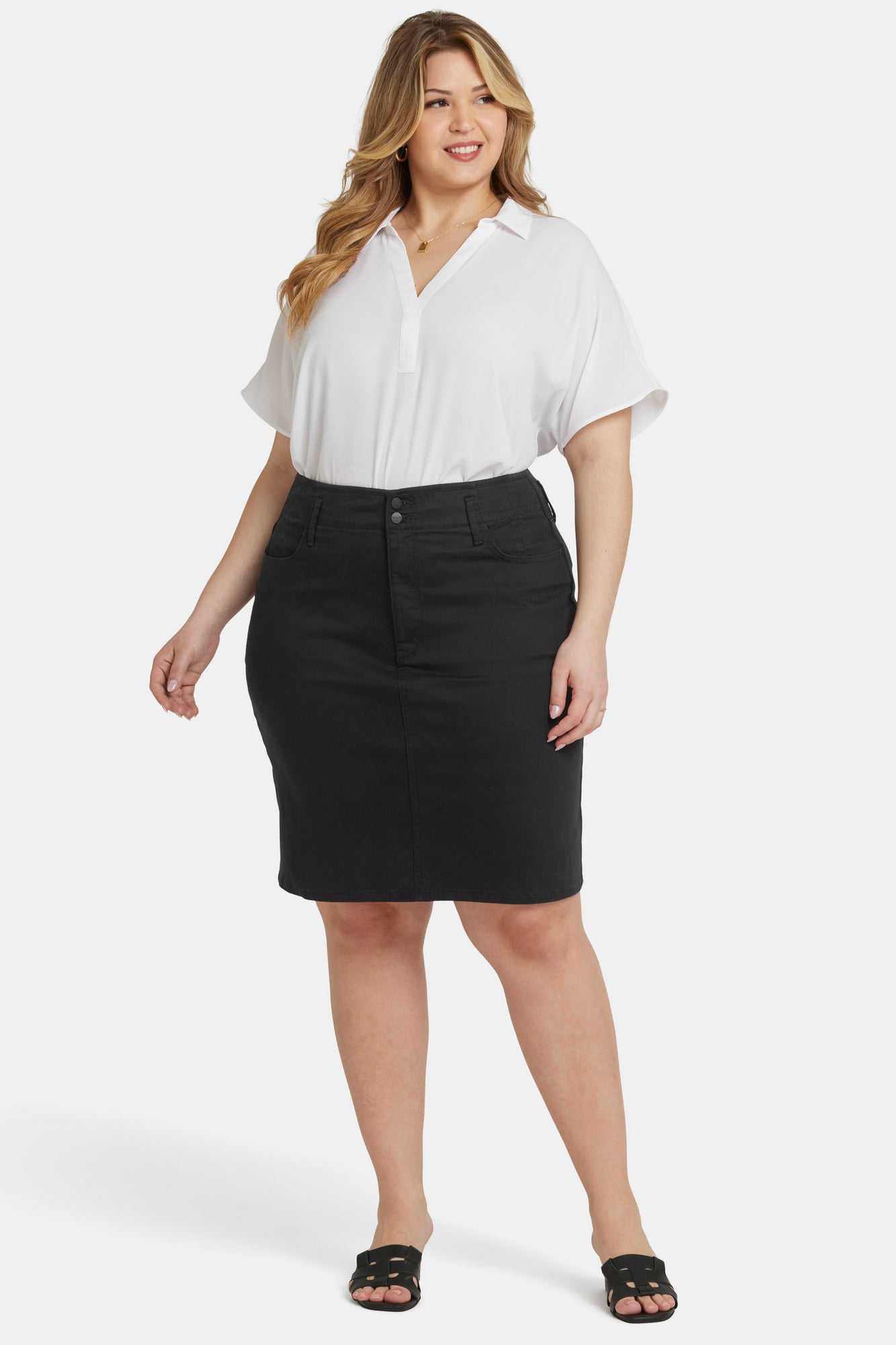 NYDJ High Waist Skirt In Plus Size  - Black