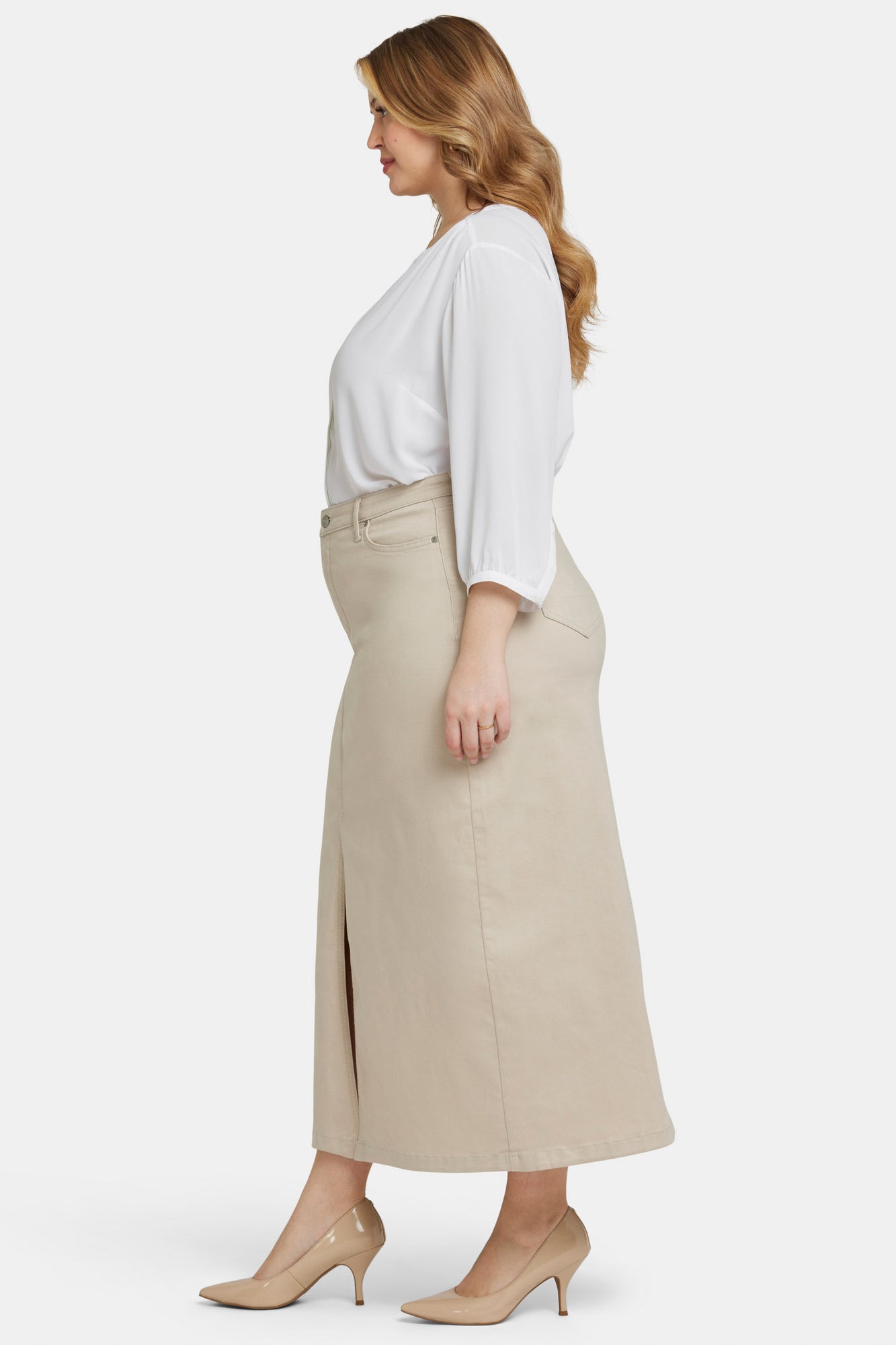 NYDJ High Rise Long Skirt In Plus Size With Center Front Slit - Feather