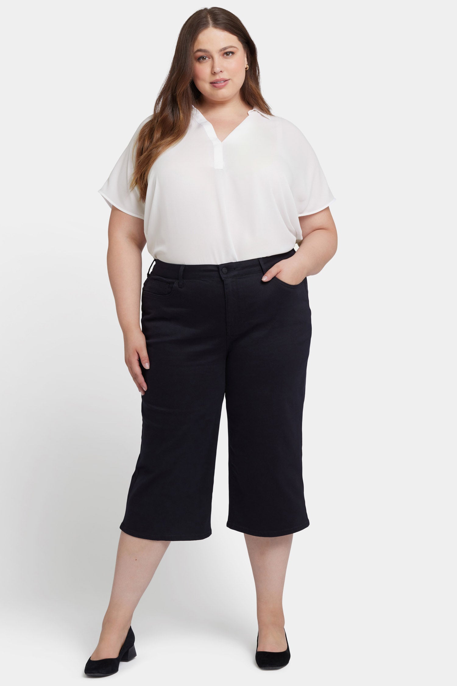 Wide Leg Pedal Pusher Jeans In Plus Size - Black Black | NYDJ