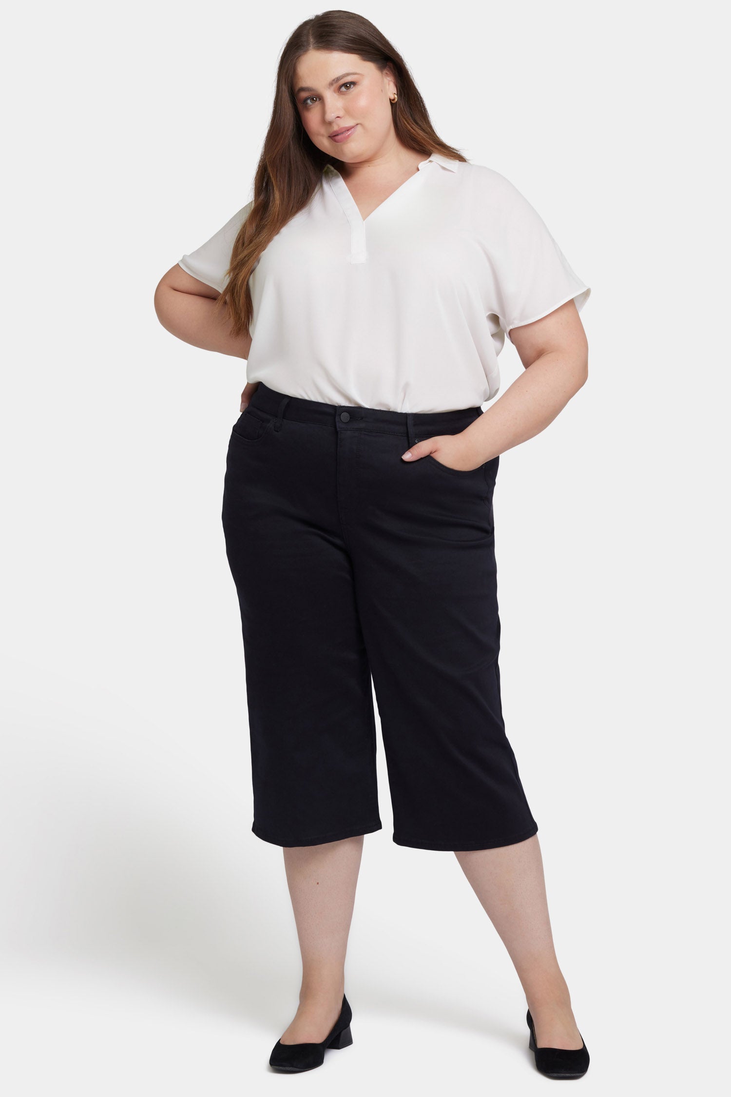 NYDJ Wide Leg Pedal Pusher Jeans In Plus Size  - Black