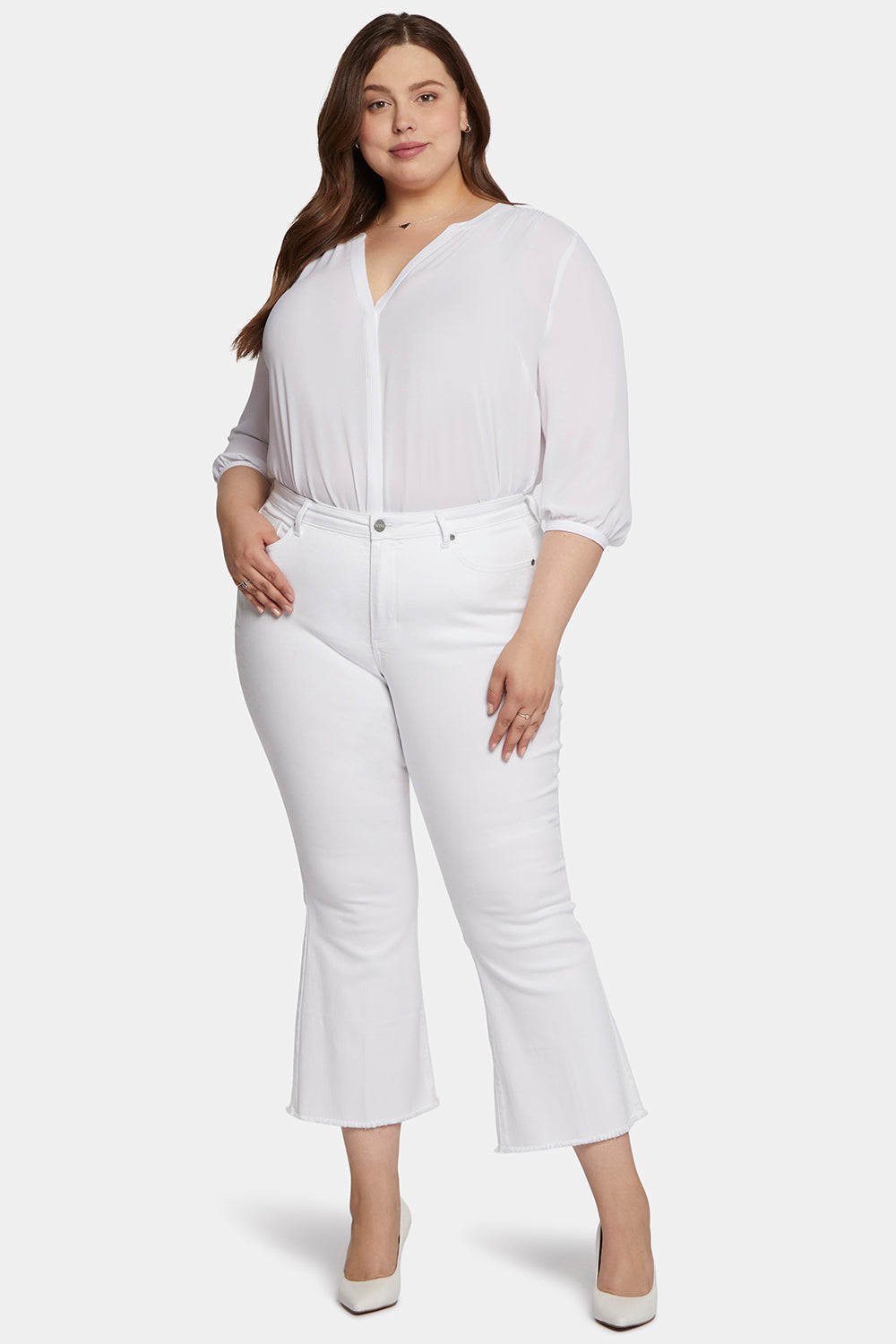 NYDJ Ava Flared Ankle Jeans In Plus Size With Frayed Hems - Optic White