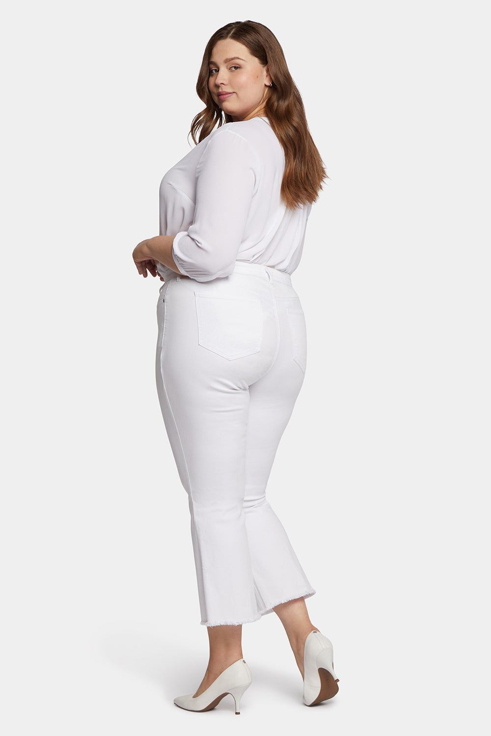 NYDJ Ava Flared Ankle Jeans In Plus Size With Frayed Hems - Optic White