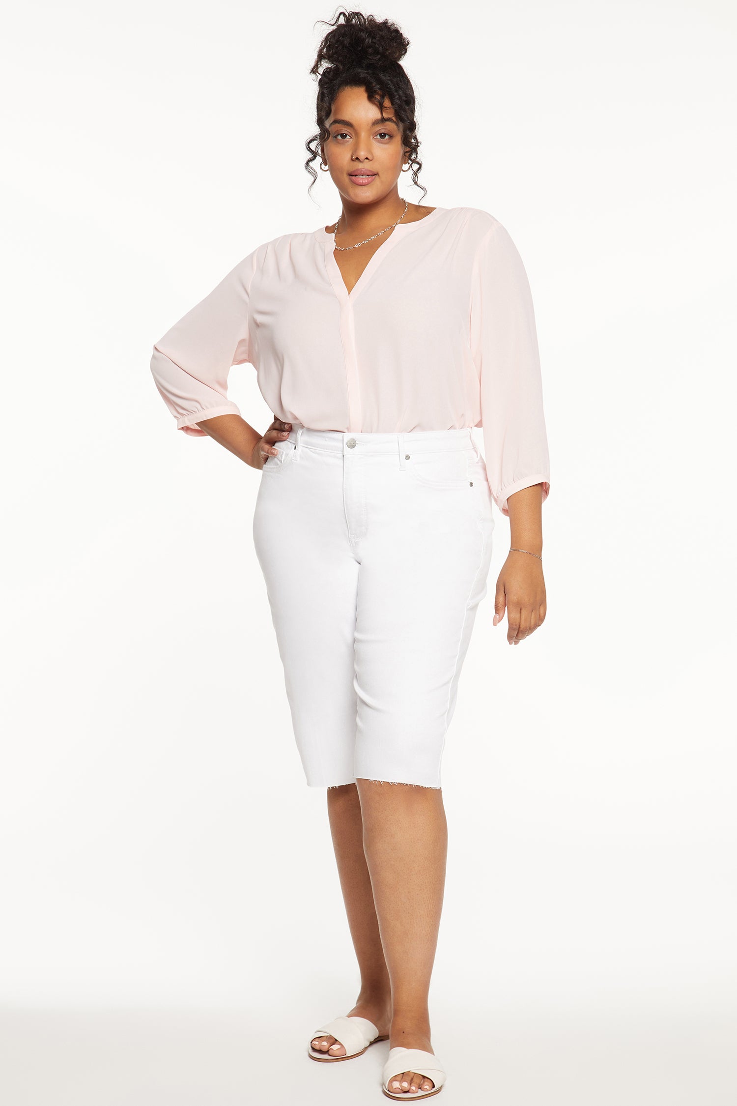 NYDJ Kristie '80s Bermuda Denim Shorts In Plus Size With Raw Hems - Optic White