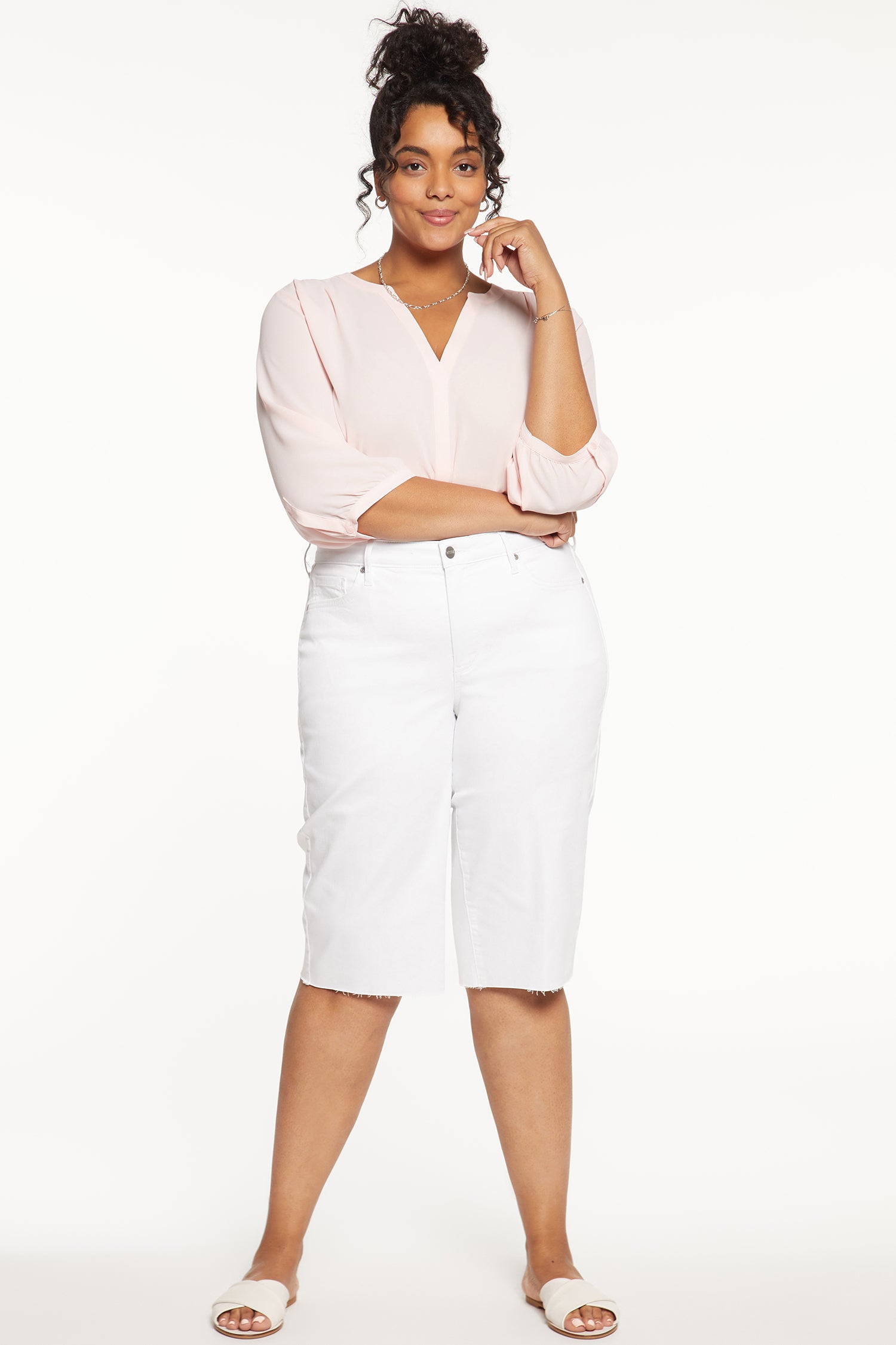 NYDJ Kristie '80s Bermuda Denim Shorts In Plus Size With Raw Hems - Optic White