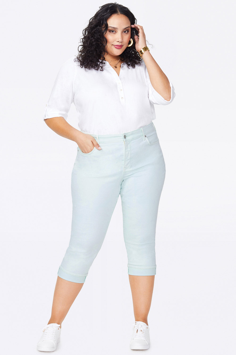 NYDJ Marilyn Straight Crop Jeans In Plus Size With Cuffs - Desert Dew