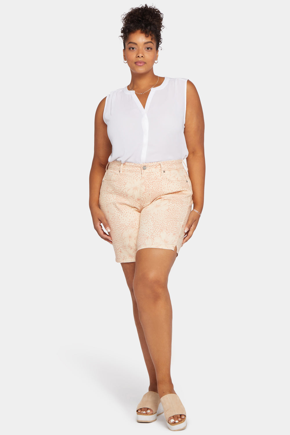 Ella Denim Shorts In Plus Size With Side Slits - Daydream Leopard