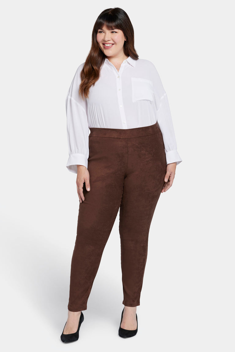 white christmas dresses Basic Legging Pants In Plus Size In Stretch Faux Suede - Dark Chocolate  Brown