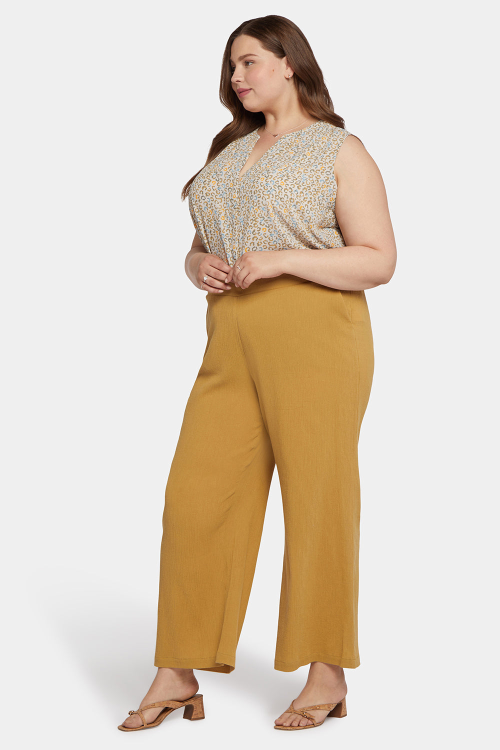 Straight PullOn Pants In Plus Size In Cotton Gauze Olive Oil Green