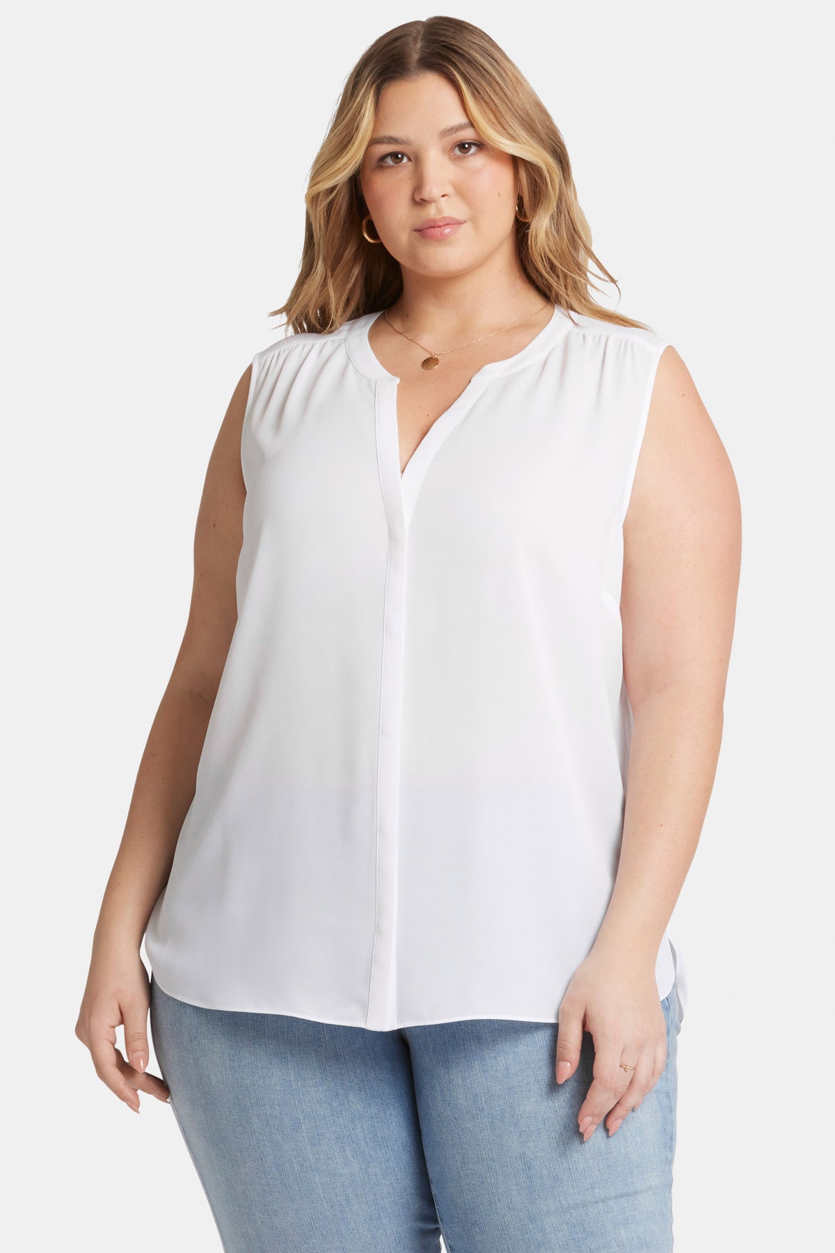 Sleeveless Pintuck Blouse In Plus Size