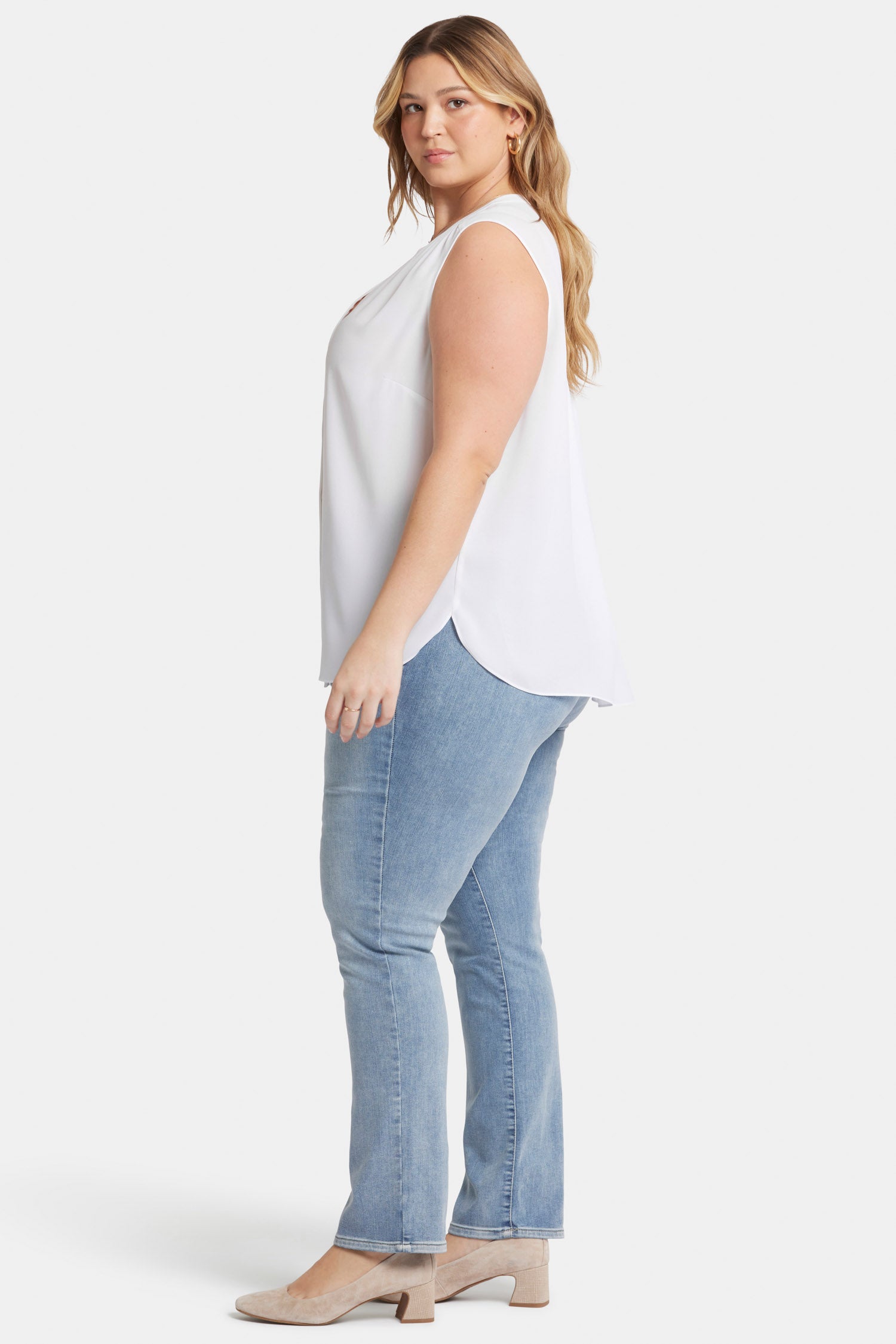 NYDJ Sleeveless Pintuck Blouse In Plus Size  - Optic White