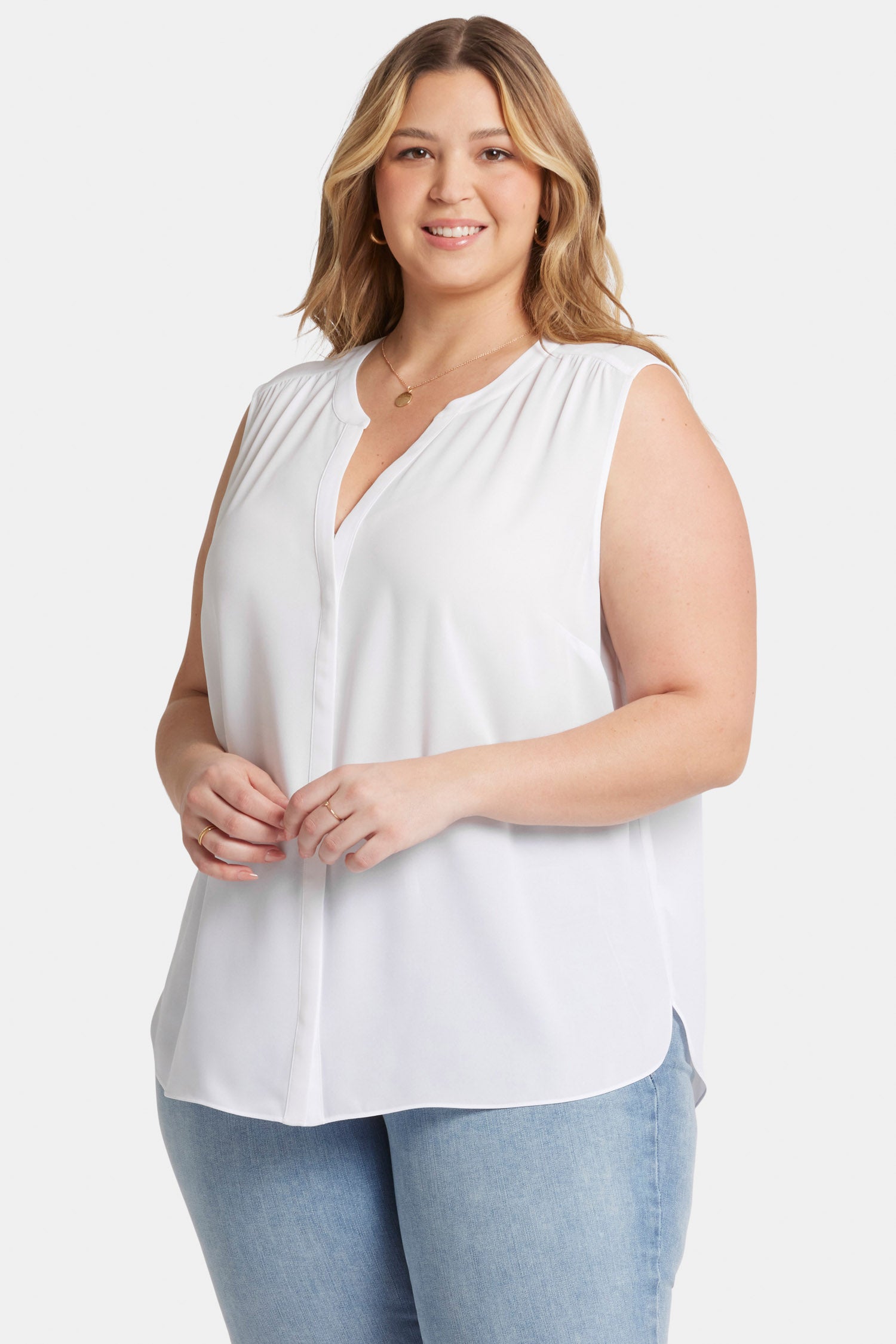 Sleeveless Pintuck Blouse In Plus Size - Optic White White | NYDJ