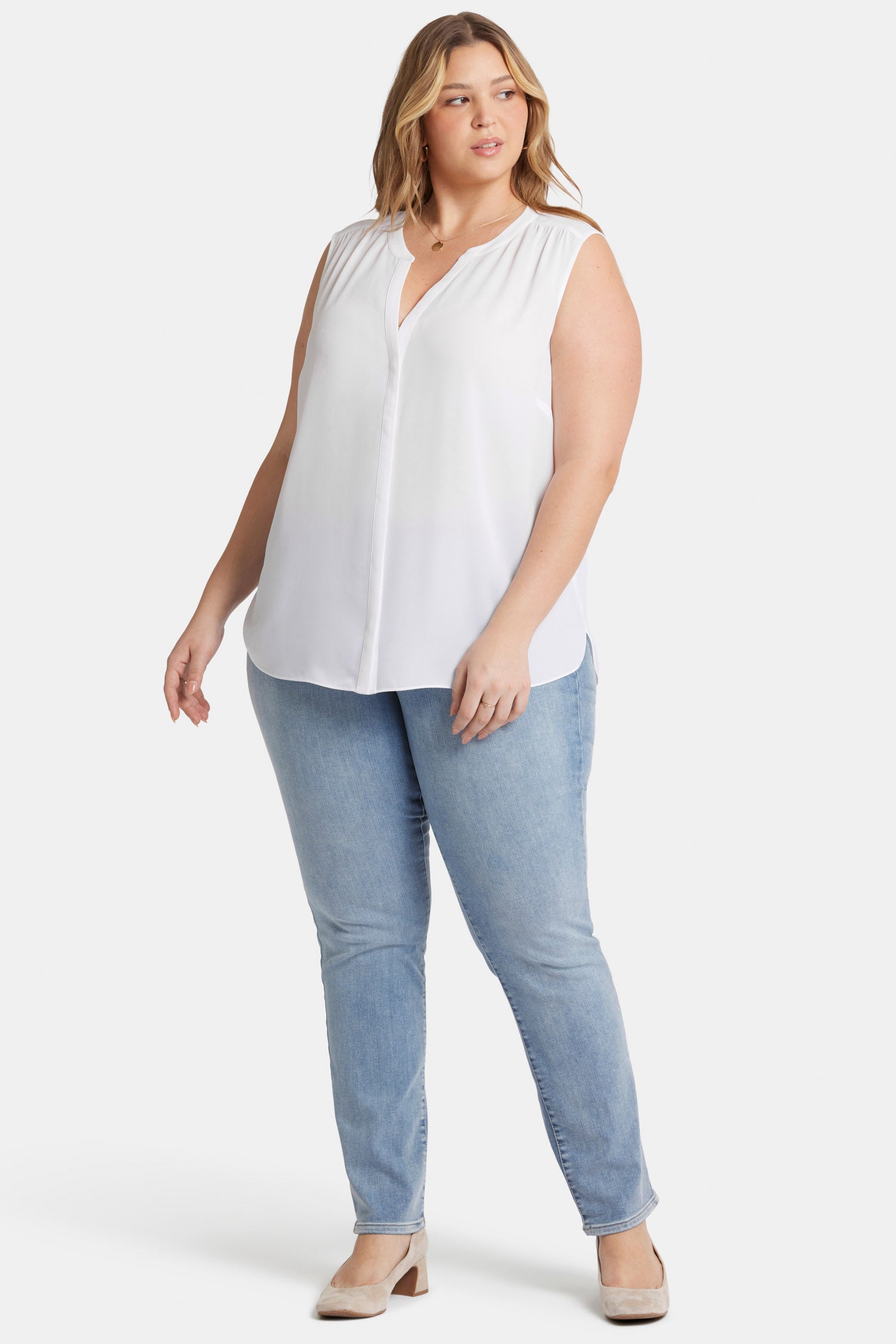 Sleeveless Pintuck Blouse In Plus Size - Optic White White | NYDJ