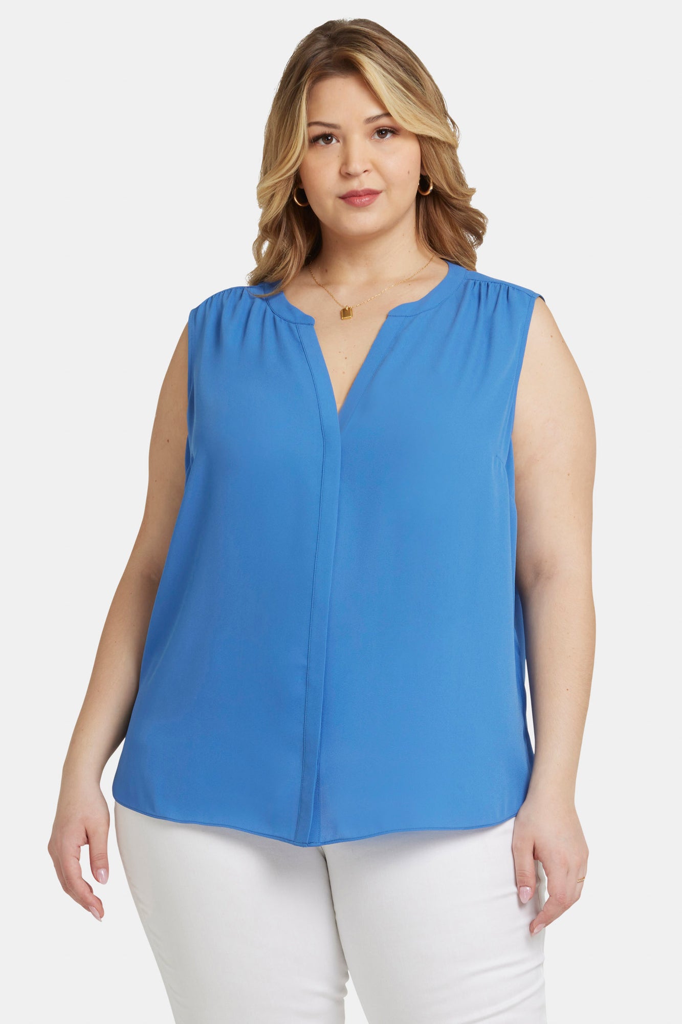 NYDJ Sleeveless Pintuck Blouse In Plus Size  - Greek Sea