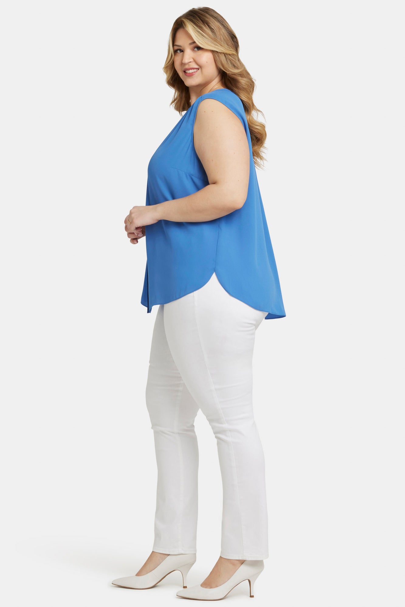 NYDJ Sleeveless Pintuck Blouse In Plus Size  - Greek Sea