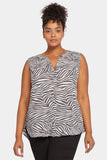 NYDJ Sleeveless Pintuck Blouse In Plus Size  - Metro Zebra