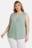 NYDJ Sleeveless Pintuck Blouse In Plus Size  - Lily Pad