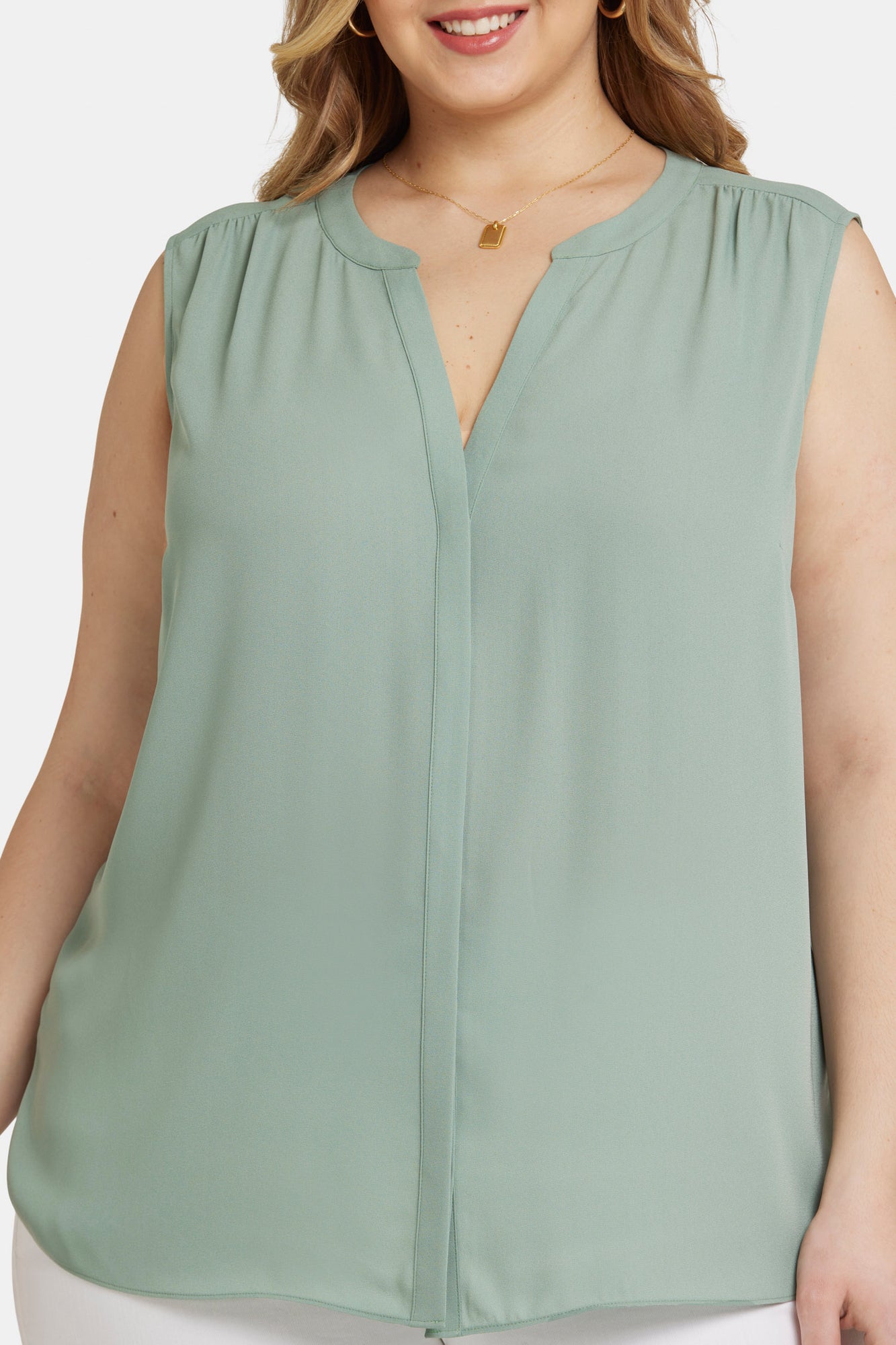 NYDJ Sleeveless Pintuck Blouse In Plus Size  - Lily Pad