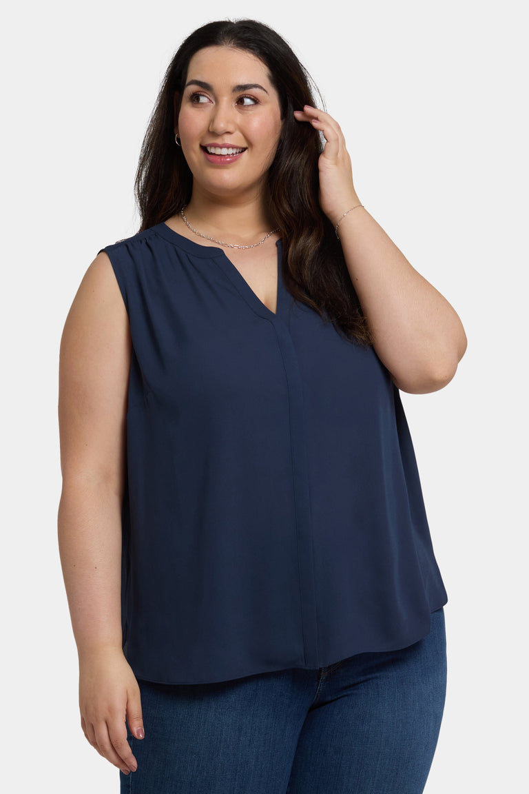 NYDJ Sleeveless Pintuck Blouse In Plus Size  - Oxford Navy