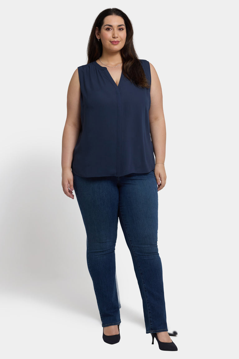 NYDJ Sleeveless Pintuck Blouse In Plus Size  - Oxford Navy